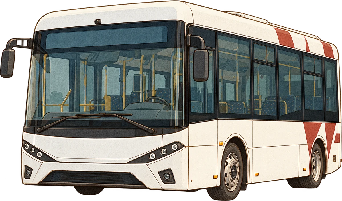 Biały elektryczny autobus Wrześni z ciemnymi szybami i czerwonymi detalami